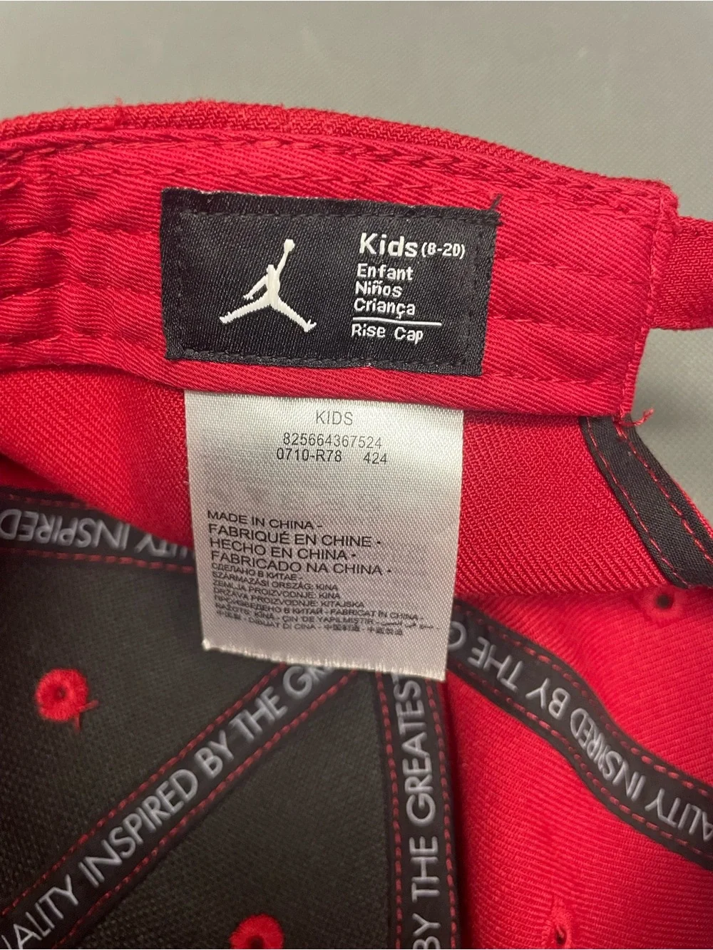 Jordan Kids Red Cap with White Jumpman and Black Lettering